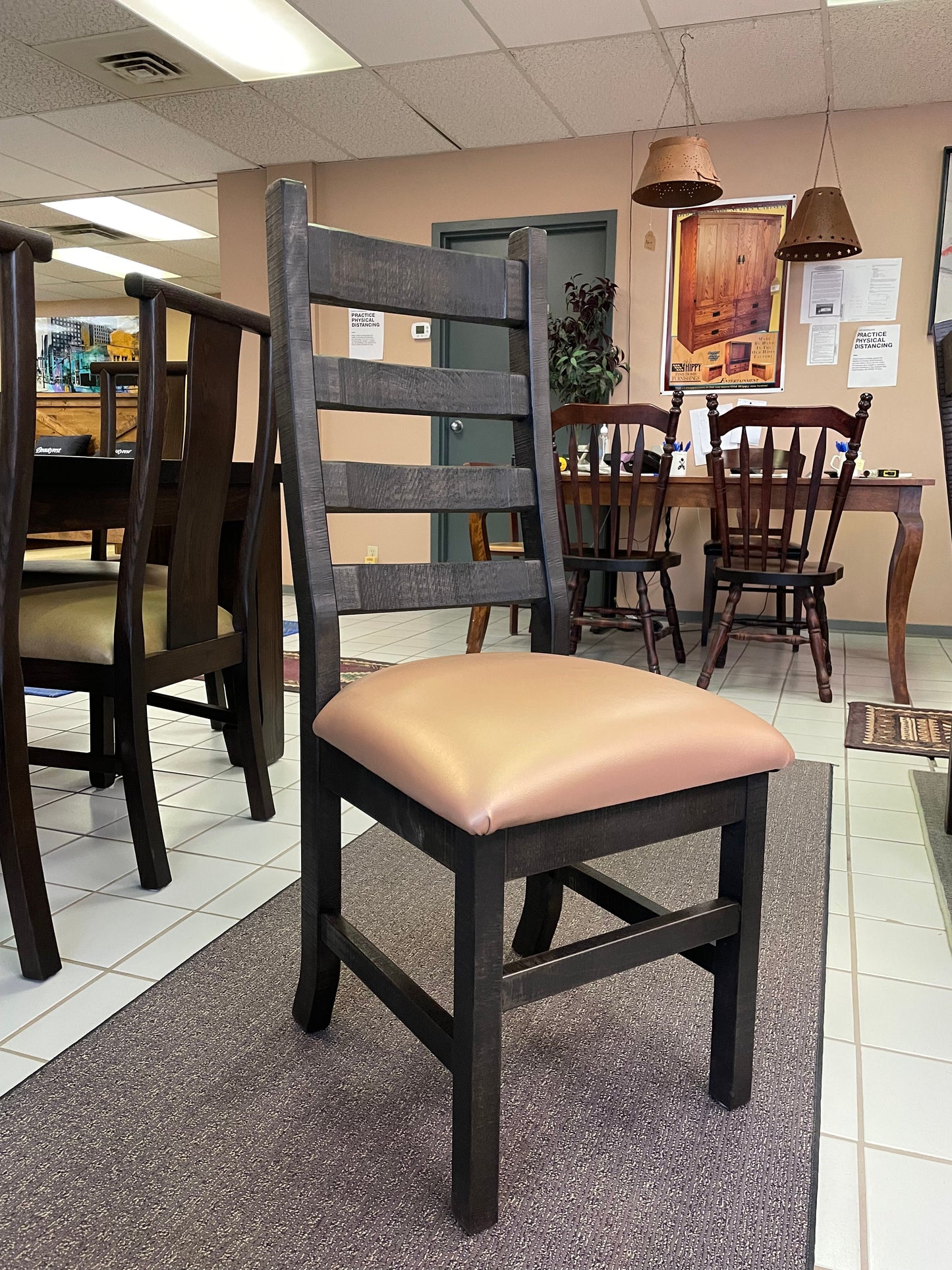 Rustic Pine R431P Harvest Table & 6 Rustic Ladder Back Chairs in Ebony Finish S-425
