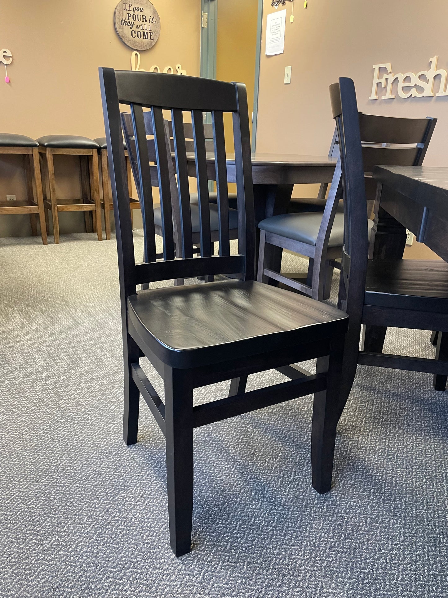 Rustic Pine R431P Harvest Table & 6 Birch Scholar Chairs in Midnight Finish S-593