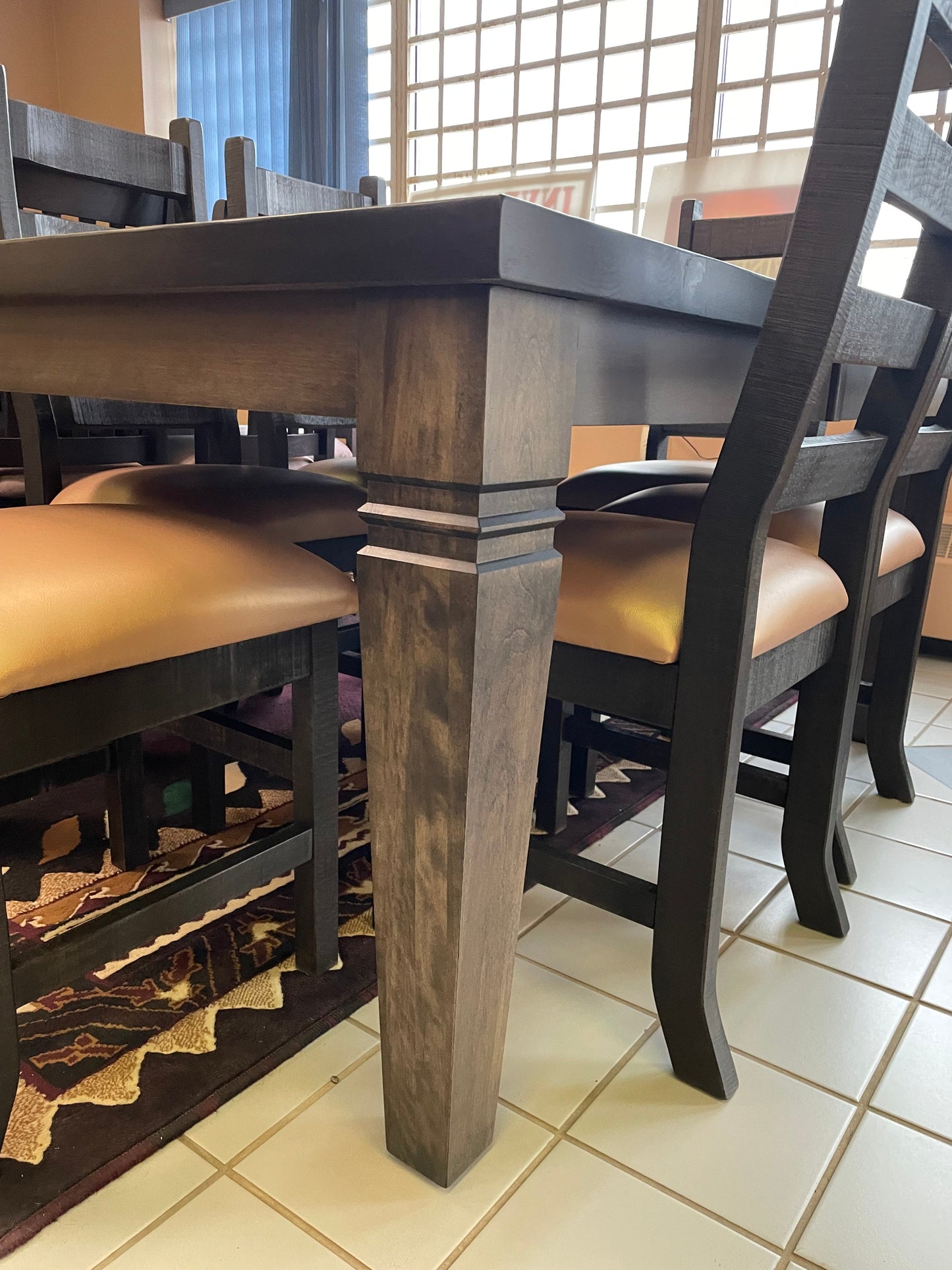 Rustic Pine R431P Harvest Table & 6 Rustic Ladder Back Chairs in Ebony Finish S-425