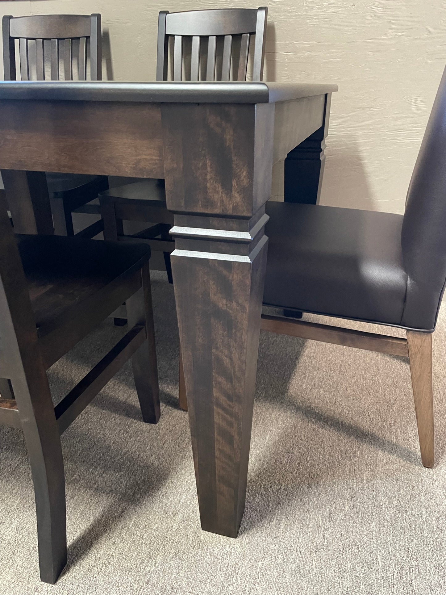 Smooth Birch D431B Harvest Table, 4 Scholar Chairs in Guinness Finish & 2 Chocolate Parson Chairs S-436