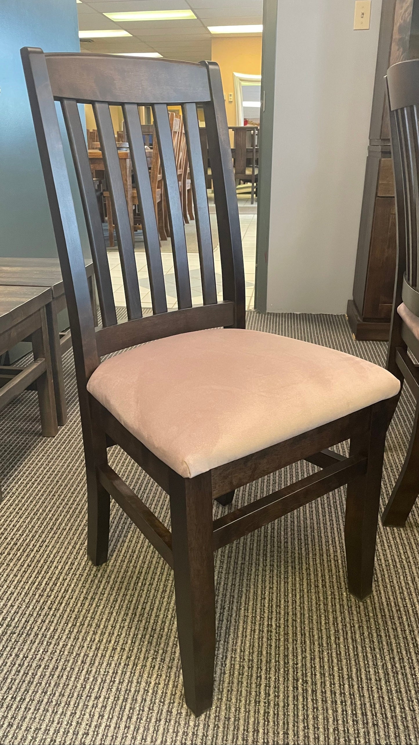 Smooth Birch D533B Double Bistro Pedestal Table & 6 Smooth Scholar Chairs with Upholstered Seats in Guinness Finish S-449