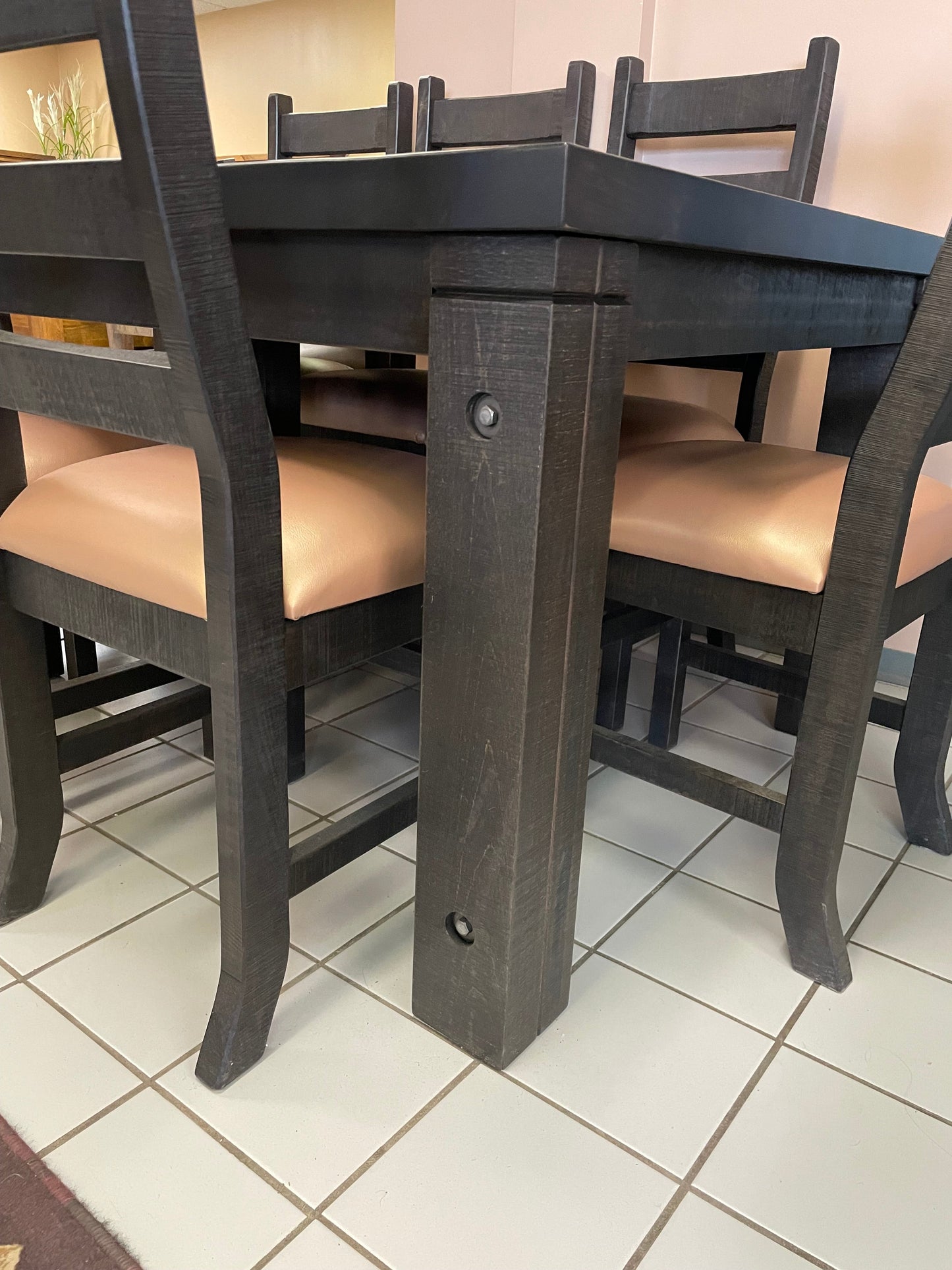 Rustic Pine R449P Harvest Table & 8 Rustic Ladder Back Chairs Ebony Finish S-477