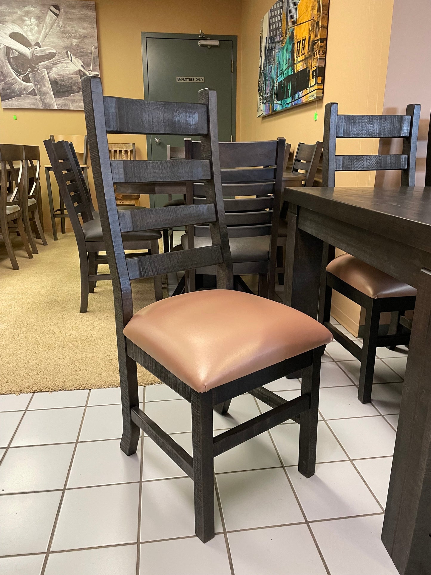 Rustic Pine R449P Harvest Table & 8 Rustic Ladder Back Chairs Ebony Finish S-477