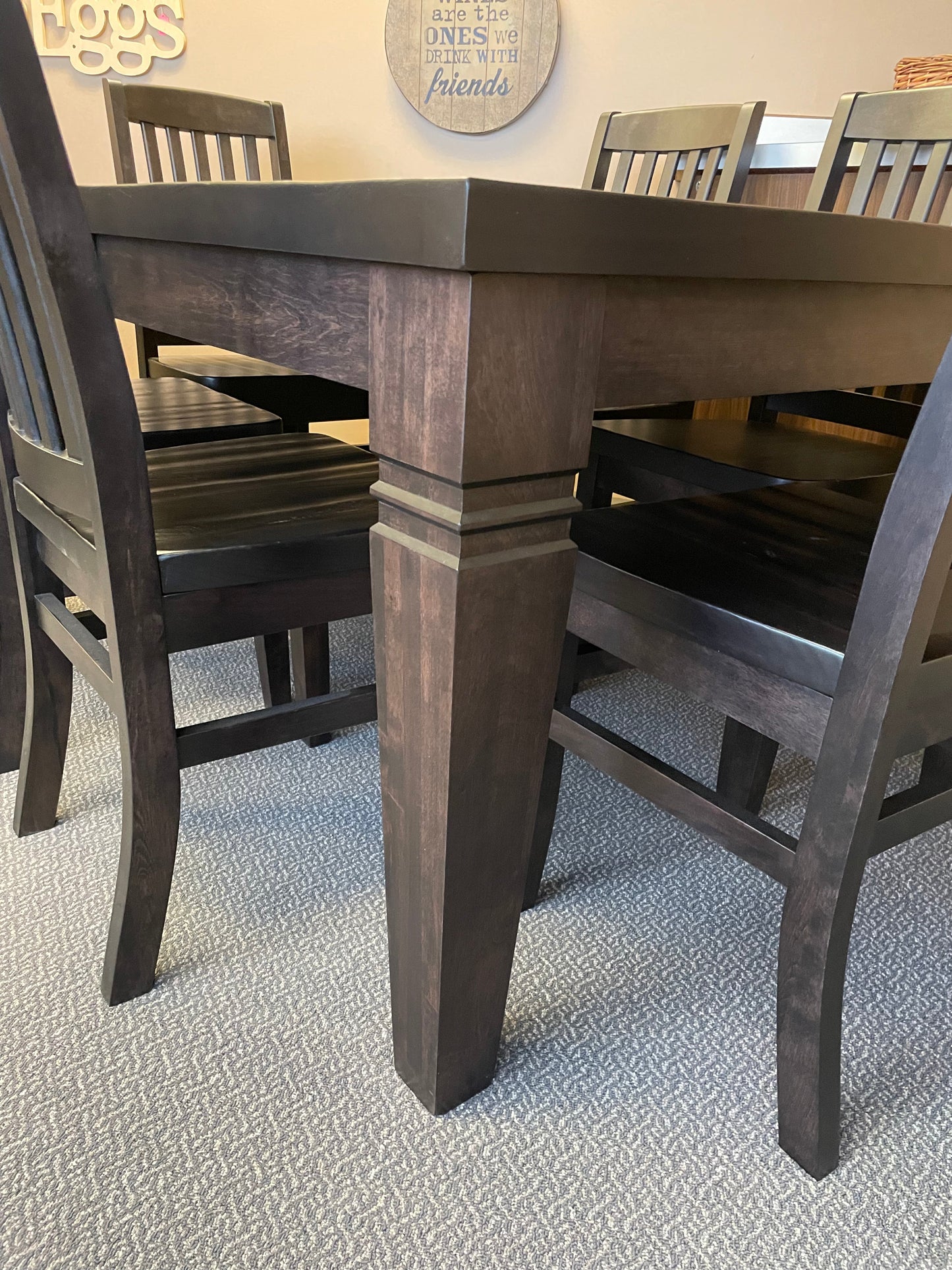 Rustic Pine R431P Harvest Table & 6 Birch Scholar Chairs in Midnight Finish S-593