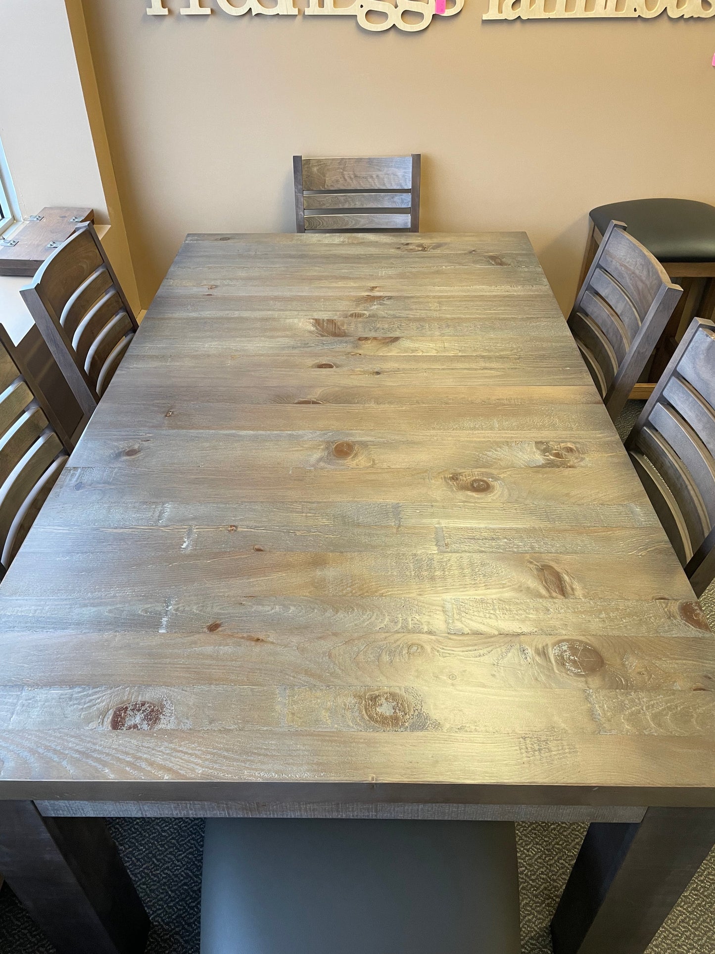 Rustic Pine R449P Harvest Table & 6 624B Smooth Chairs Ash Finish S-595