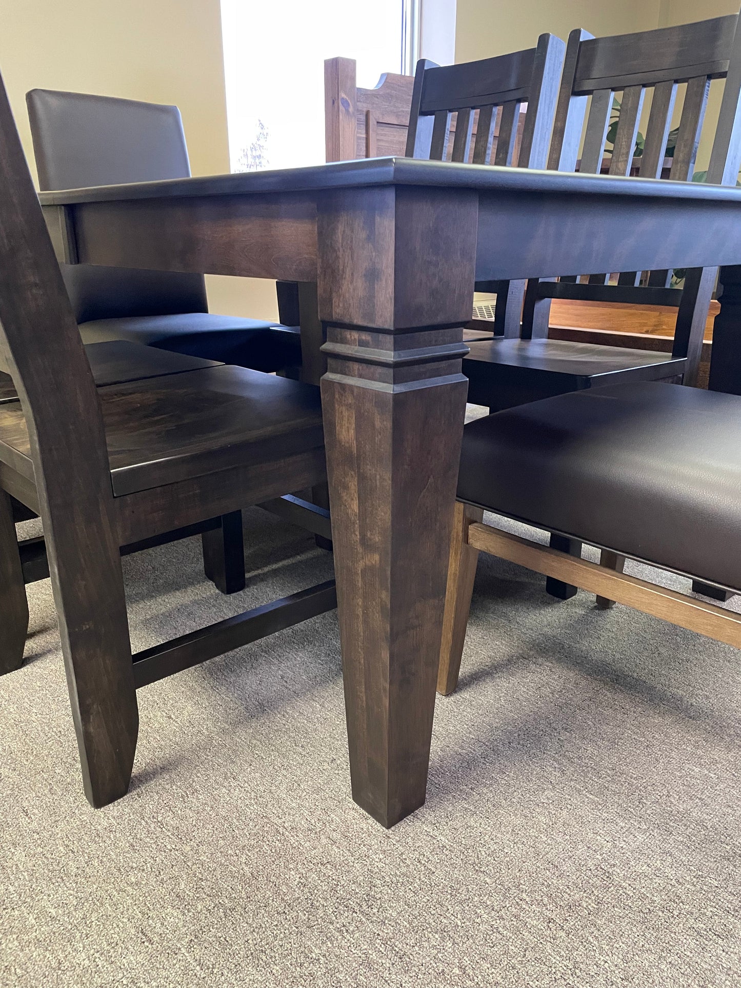 Smooth Birch D431B Harvest Table, 4 Yukon Chairs in Guinness Finish & 2 Chocolate Parson Chairs S-597