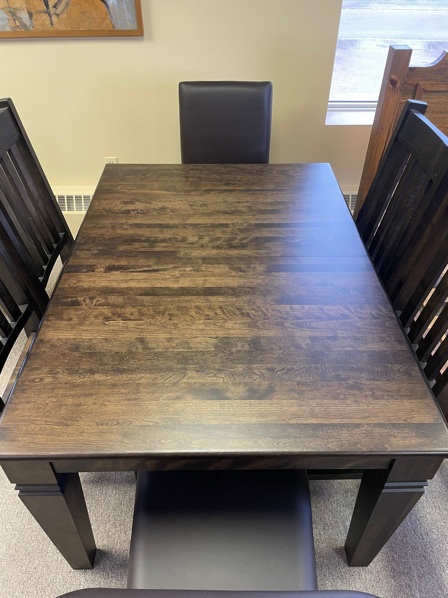 Smooth Birch D431B Harvest Table, 4 Yukon Chairs in Guinness Finish & 2 Chocolate Parson Chairs S-597