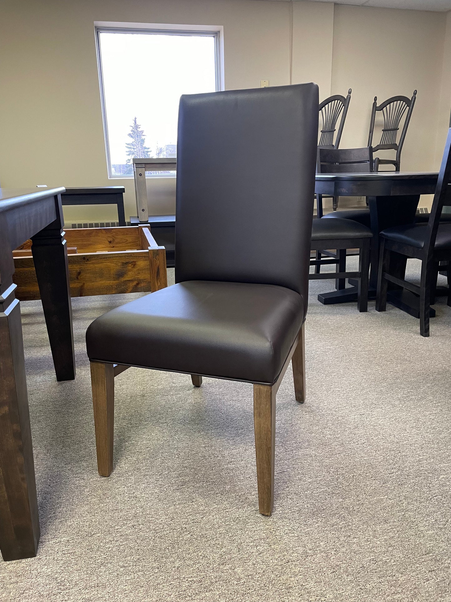 Smooth Birch D431B Harvest Table, 4 Yukon Chairs in Guinness Finish & 2 Chocolate Parson Chairs S-597