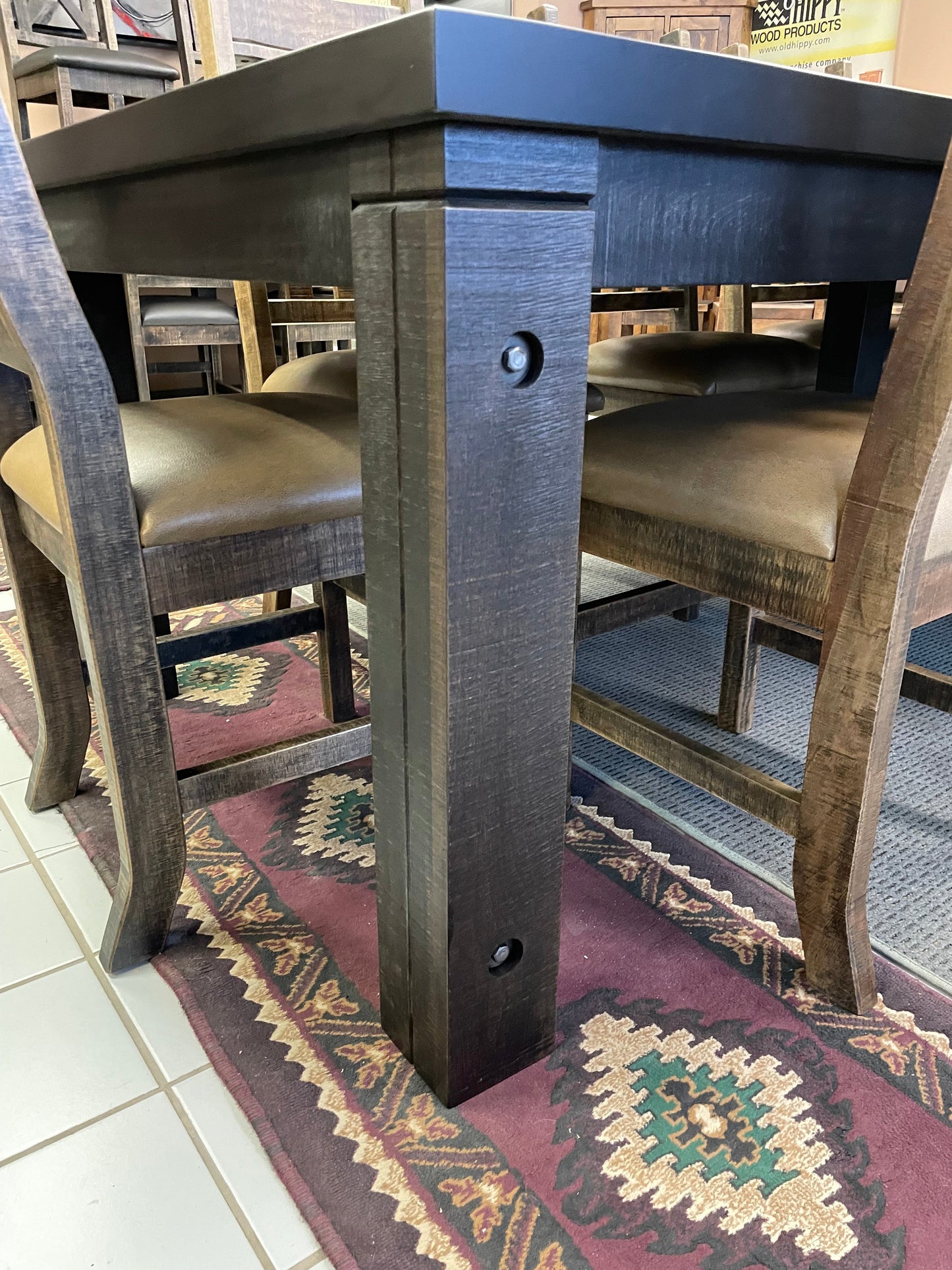 Rustic Pine R455P Monster Table in Ebony Finish & 2 Rustic Ladder Back Chairs & 6 Rustic Slat Back Chairs in Rome Finish S-720