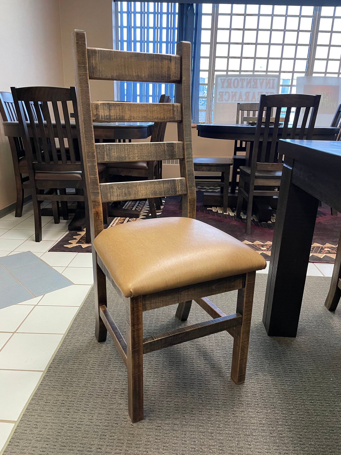 Rustic Pine R455P Monster Table in Ebony Finish & 2 Rustic Ladder Back Chairs & 6 Rustic Slat Back Chairs in Rome Finish S-720