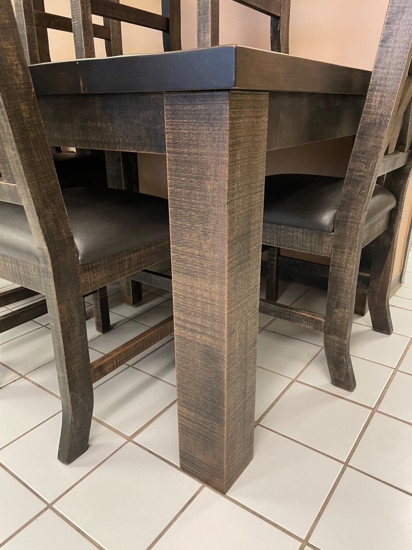 Rustic Pine R431P Harvest Table & 6 Rustic X Back Chairs in Rome Finish S-701