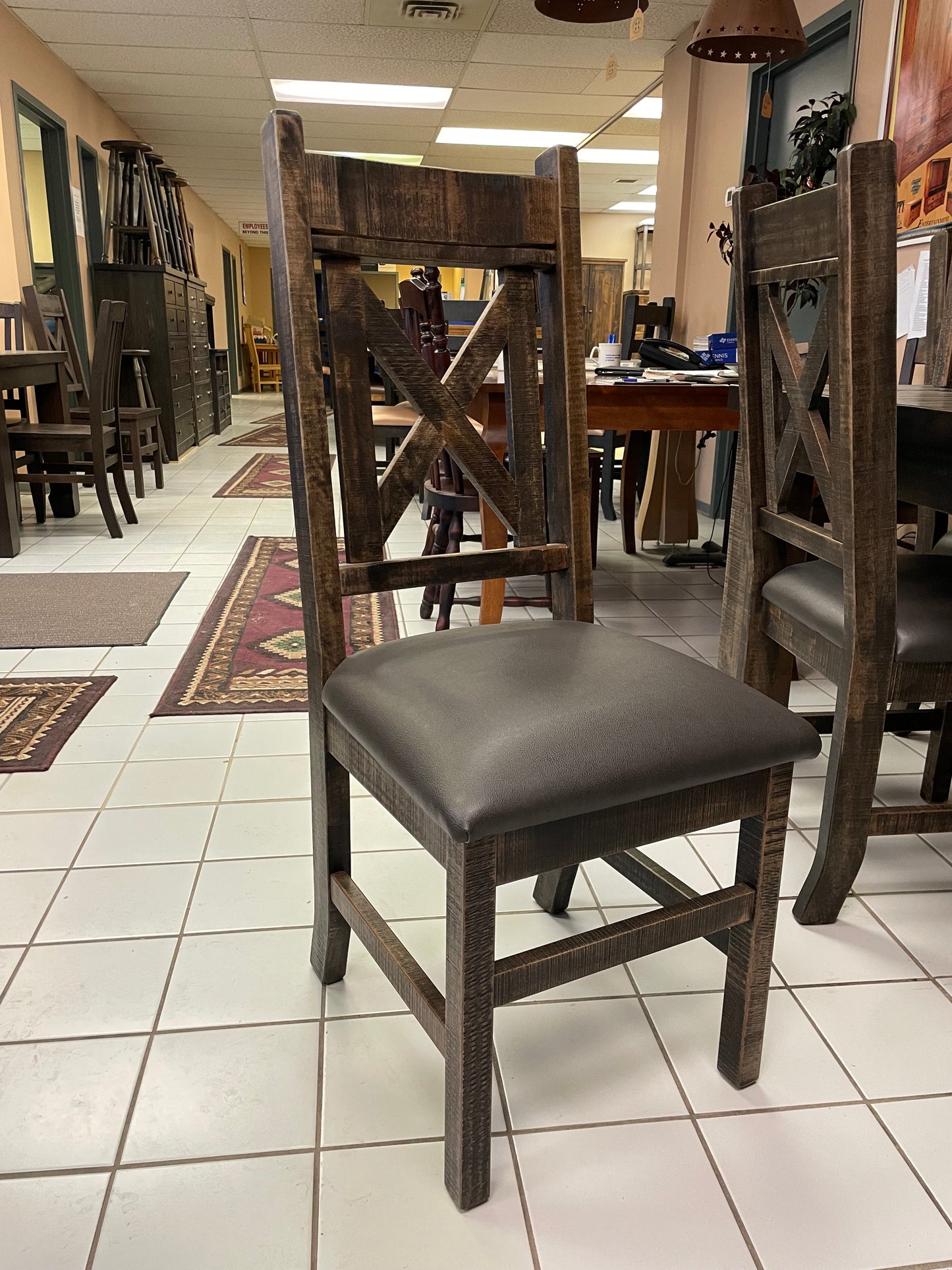 Rustic Pine R431P Harvest Table & 6 Rustic X Back Chairs in Rome Finish S-701