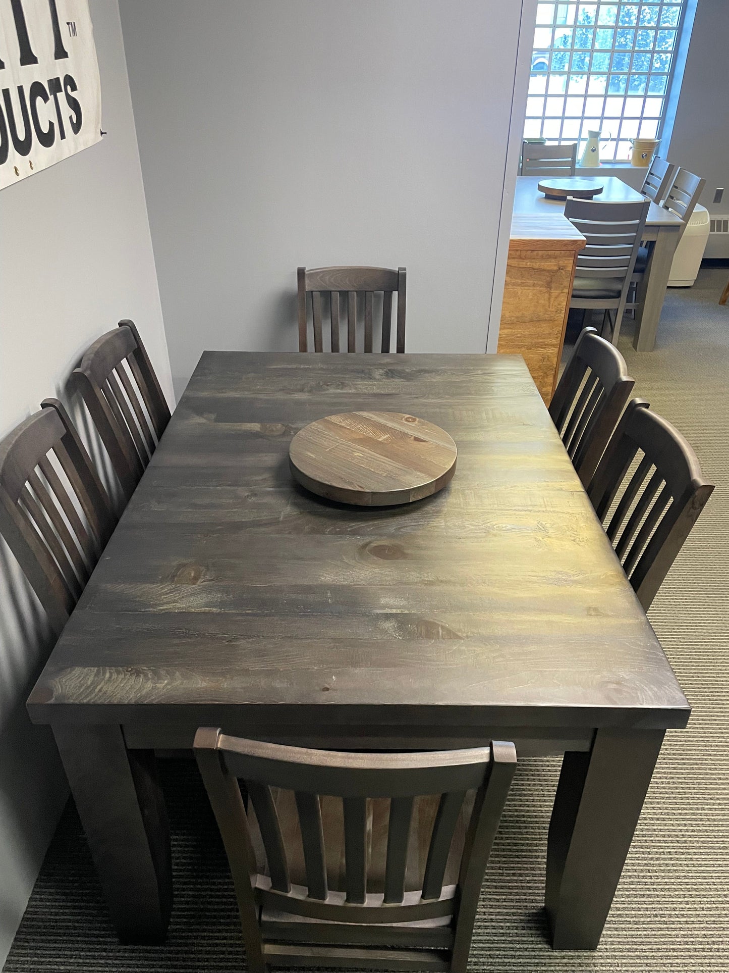 Rustic Pine R431P Harvest Table & 6 Birch Scholar Chairs in Smoke Finish S-709