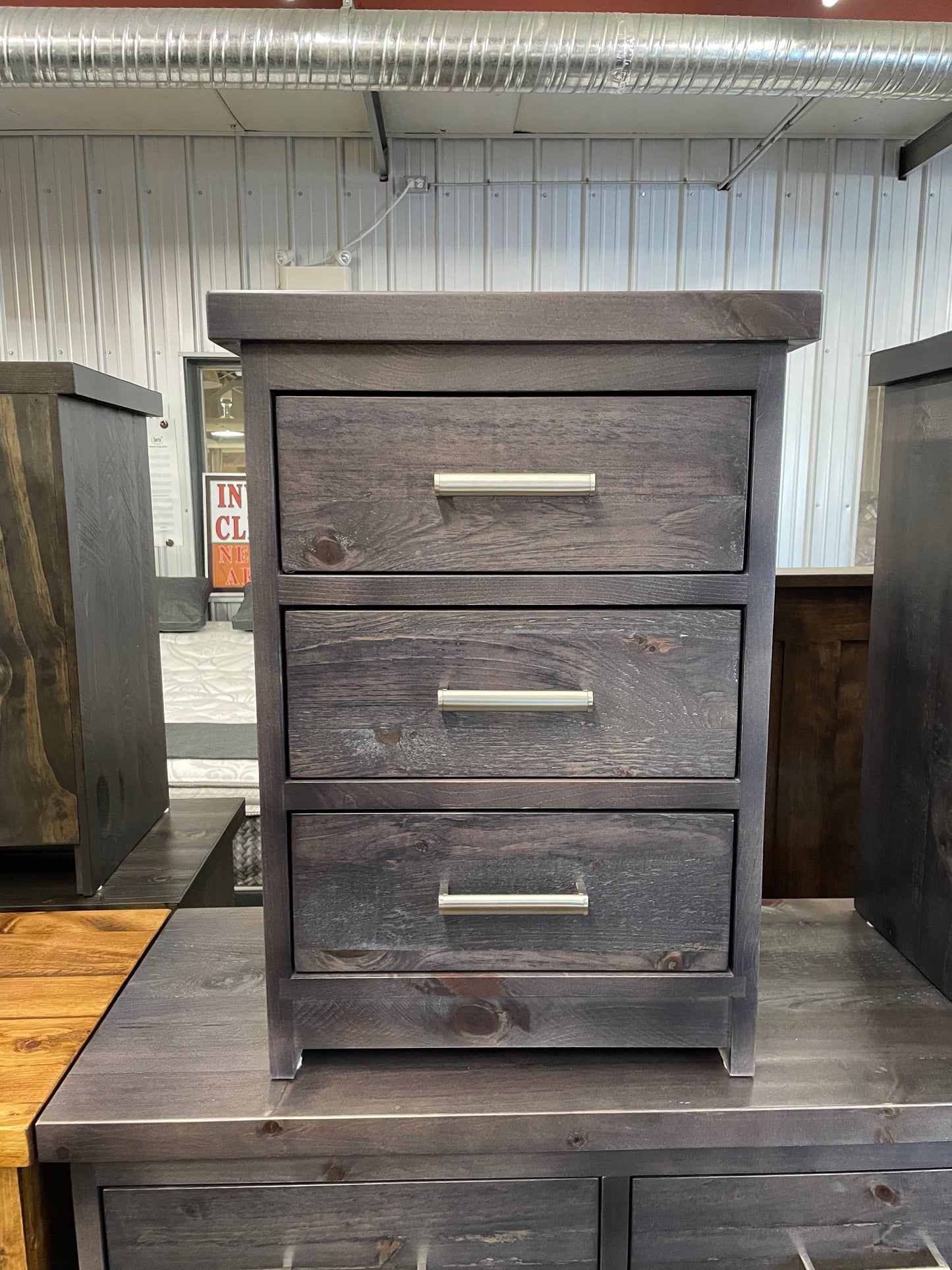 R163P Rustic Pine 3 Drawer Nightstand in Smoke Finish S-751