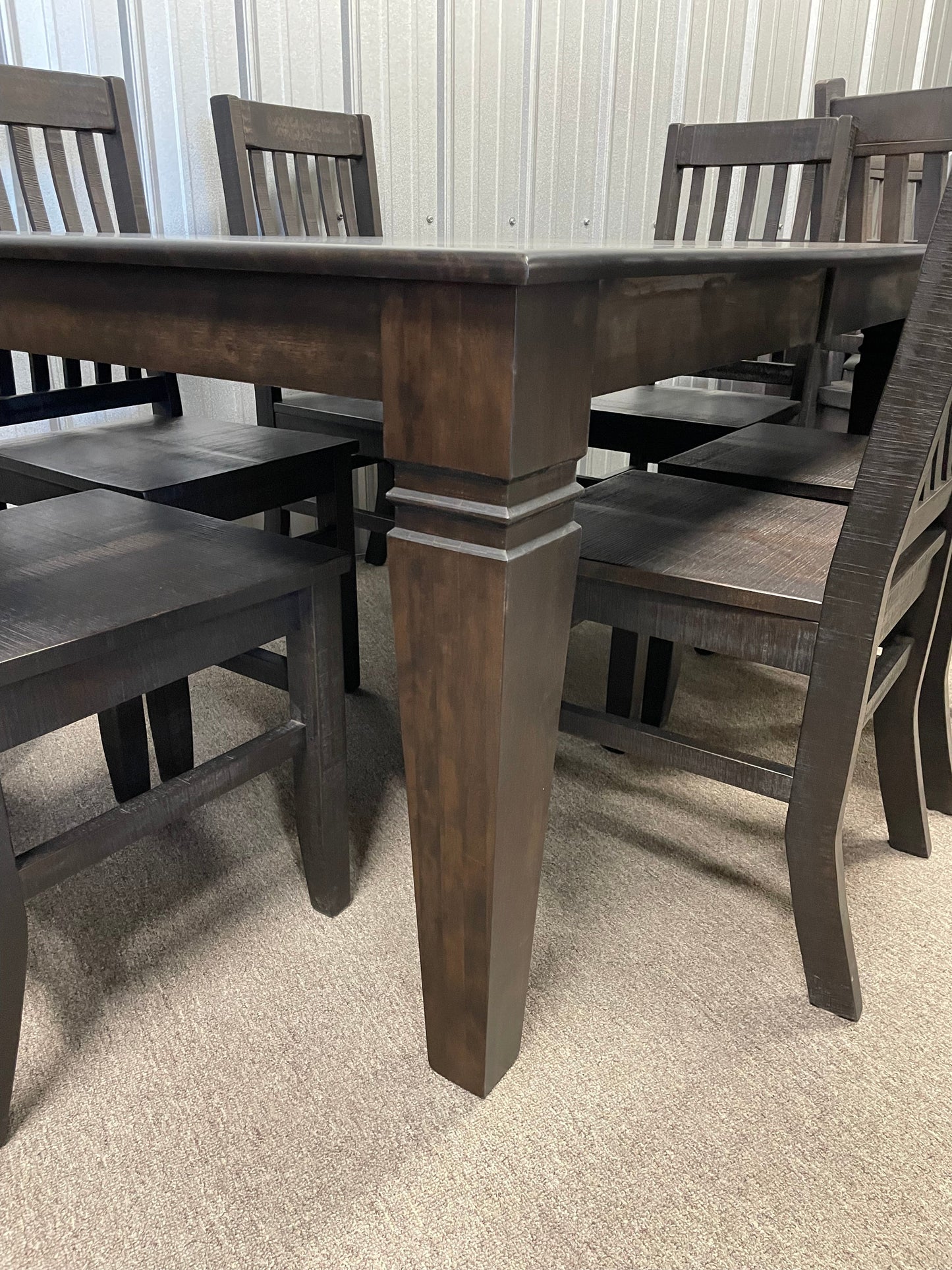 Smooth Birch D431B Harvest Table & 6 R748B Rustic School Chairs in Guinness Finish S-718