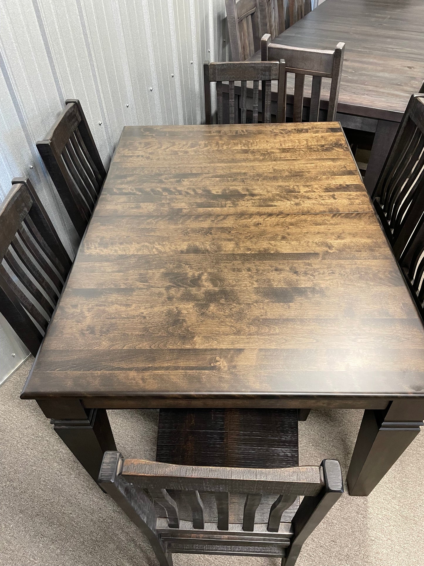 Smooth Birch D431B Harvest Table & 6 R748B Rustic School Chairs in Guinness Finish S-718