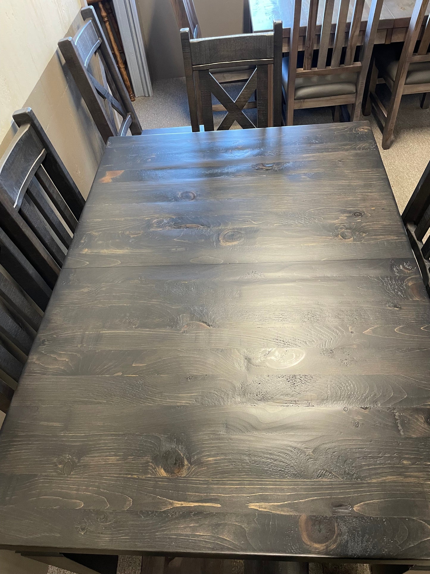 Rustic Pine R431P Harvest Table & 4 R750B Chairs & 2 R751B Chairs in Ebony Finish S-712